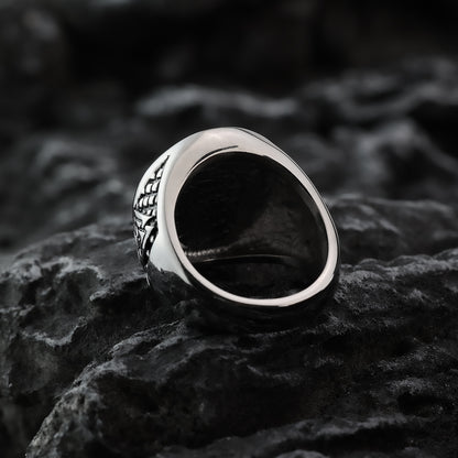 Vintage Nordic Stainless Steel Viking Rune Compass Round Ring for Men