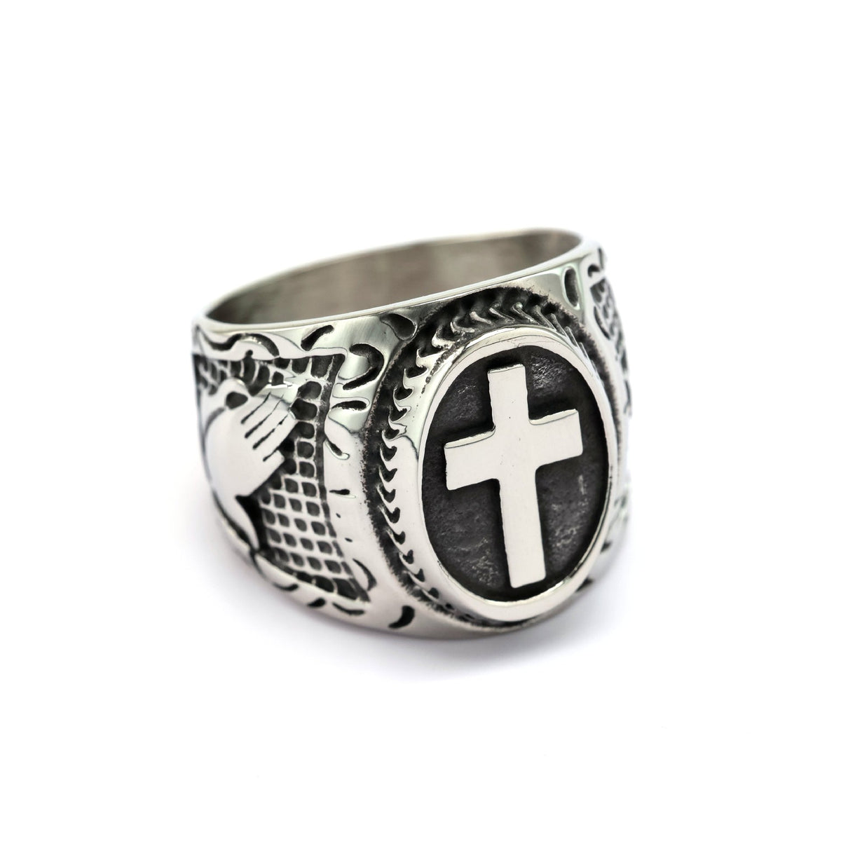 Vintage Solid Stainless Steel Cross Signet Ring for Men