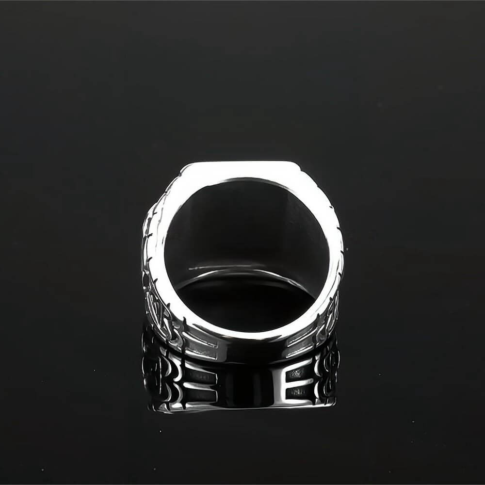 Vintage Antique Finish Stainless Steel Engraved Anchor Viking Triangle Symbol Hexagon Ring for Men