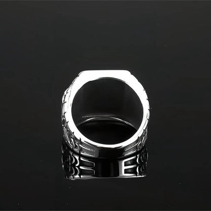 Vintage Antique Finish Stainless Steel Engraved Anchor Viking Triangle Symbol Hexagon Ring for Men