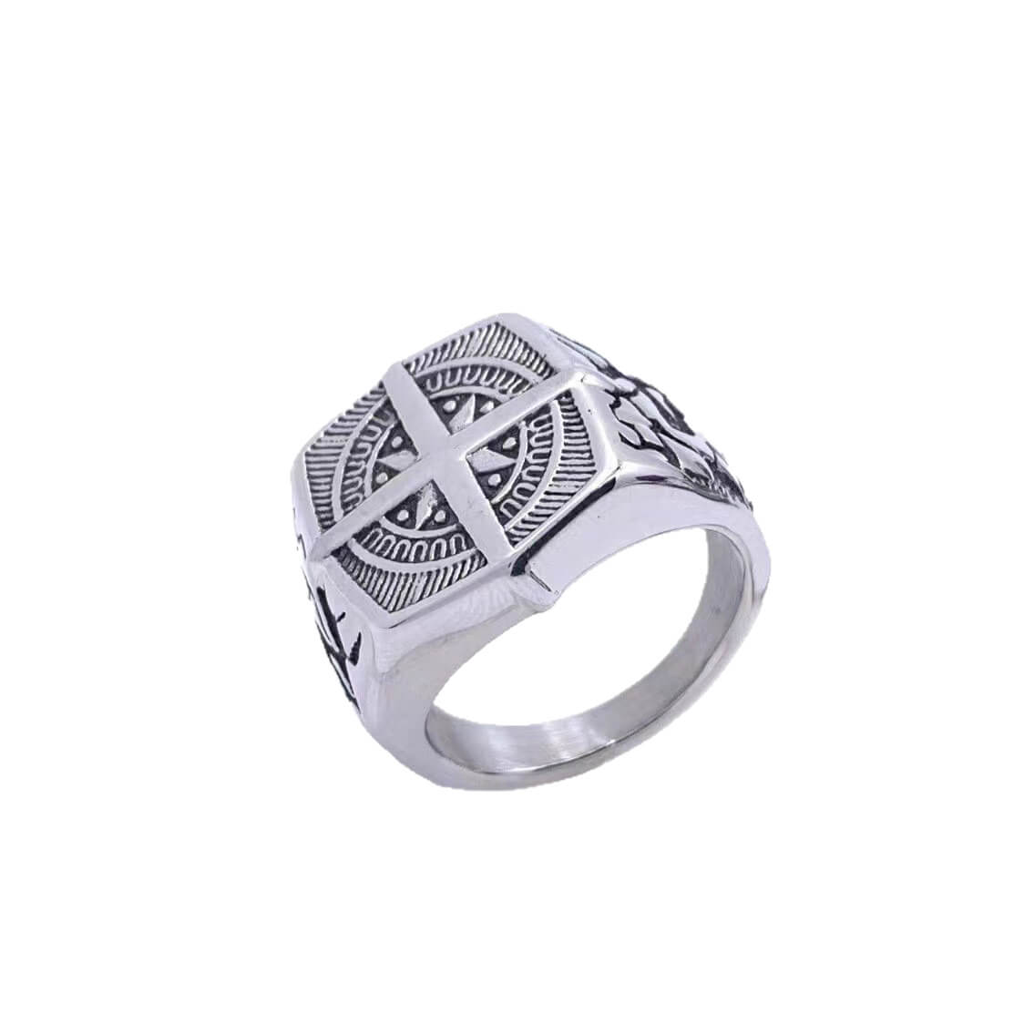 Vintage Stainless Steel Hip Hop Compass Square Signet Ring for Men