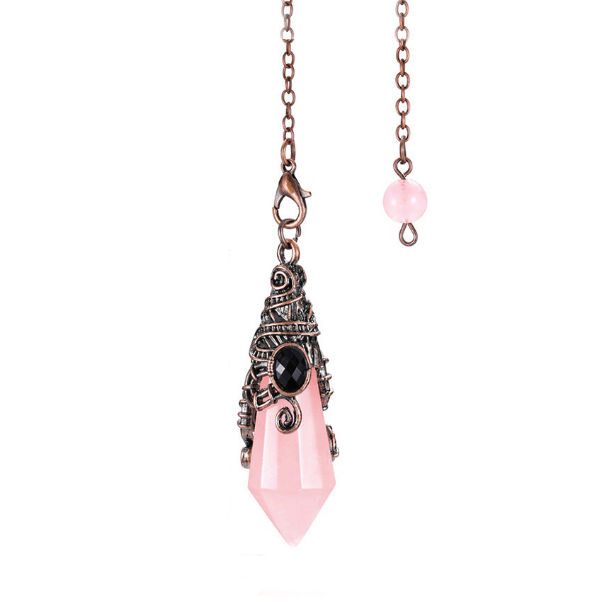 Vintage Palace Style Natural Crystal 12-Facet Hexagonal Pyramid Spirit Pendulum