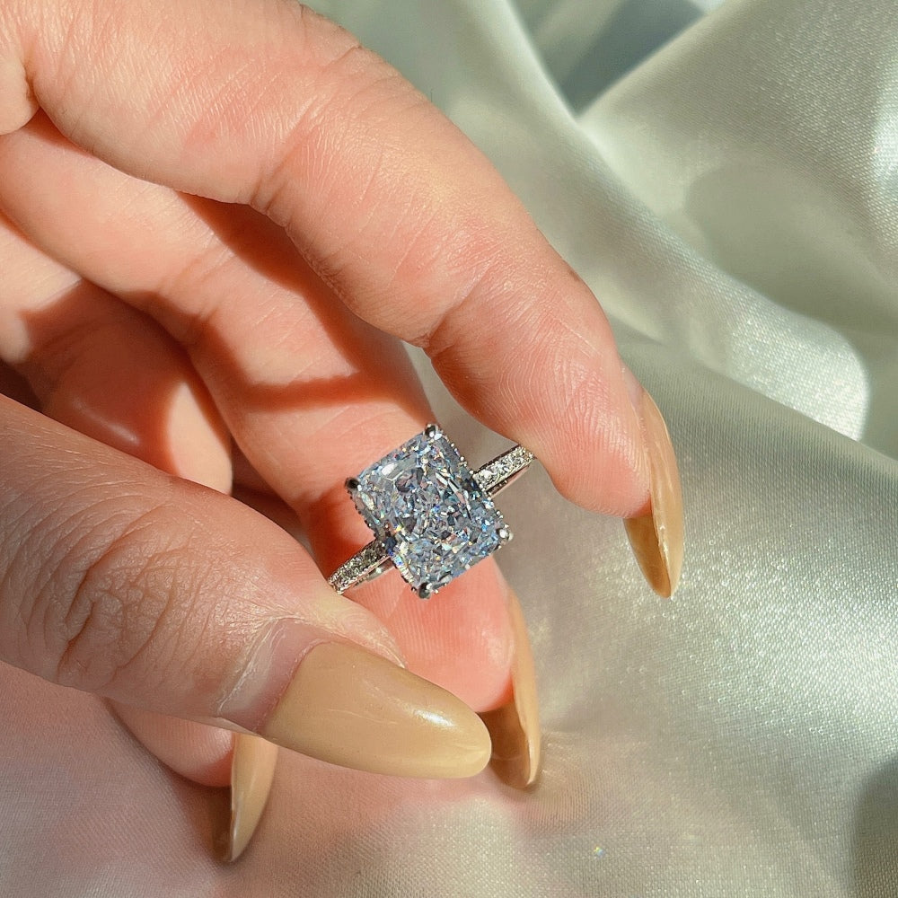Women's 4.0ct Square Ice Flower Cut Zirconia Trendy Ring, S925 with White Gold Plating