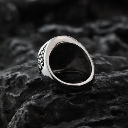 Vintage Nordic Stainless Steel Viking Rune Compass Round Ring for Men