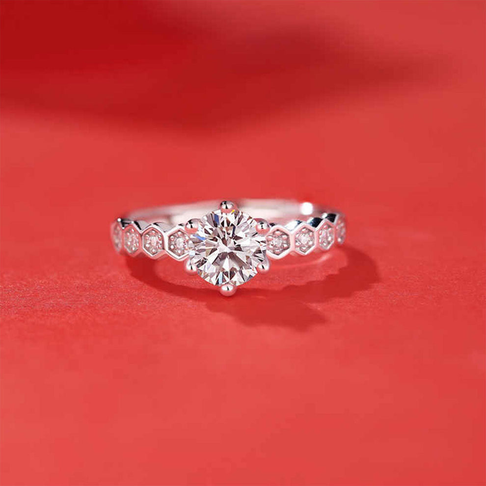 Women's White Gold Bezel Setting Stone Adjustable Moissanite Ring