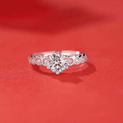 Women's White Gold Bezel Setting Stone Adjustable Moissanite Ring