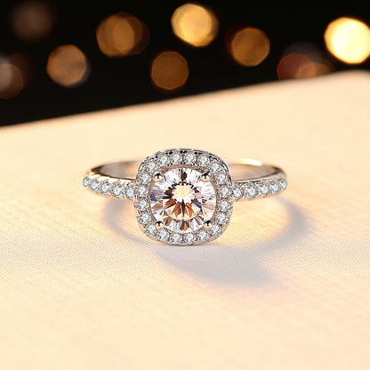 Women's White Gold Square Stones Adjustable Moissanite Ring