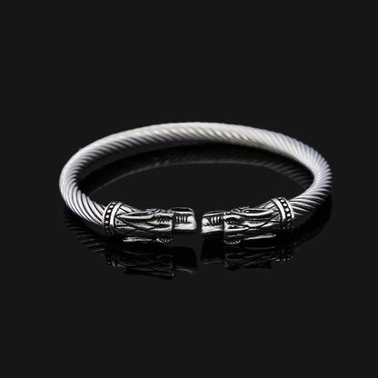 Men's Retro Double Dragon Head Twisted Open Cuff Bracelet
