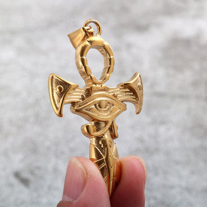 Vintage Stainless Steel Ancient Egyptian Ankh Cross Pendant Necklace for Men