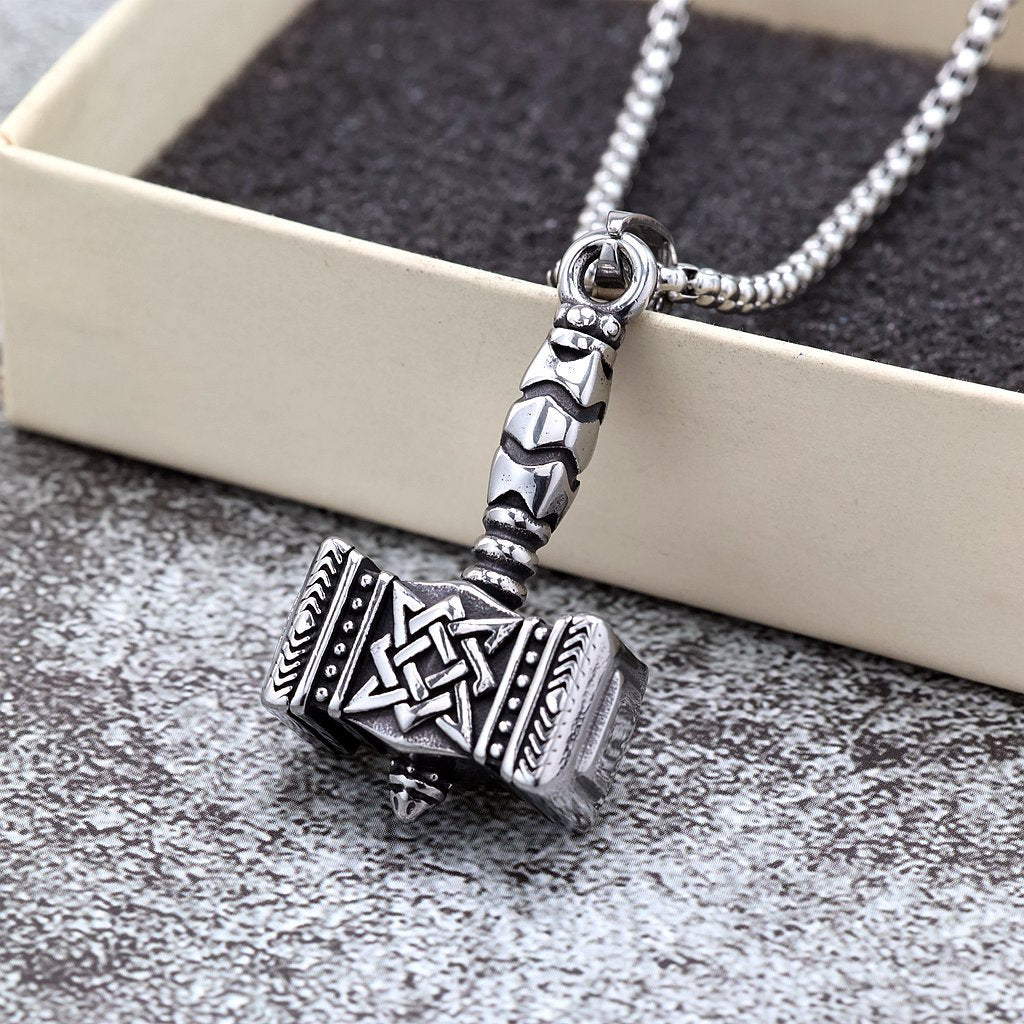 Vintage Stainless Steel Mjolnir Pendant Necklace for Men
