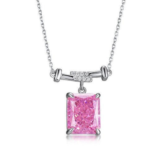 Women's Sterling Silver Prong Setting Rectangle Pink Sapphire Pendant
