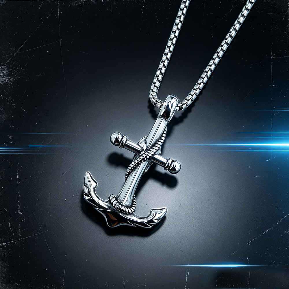 Men's Steel Anchor Pendant Necklace