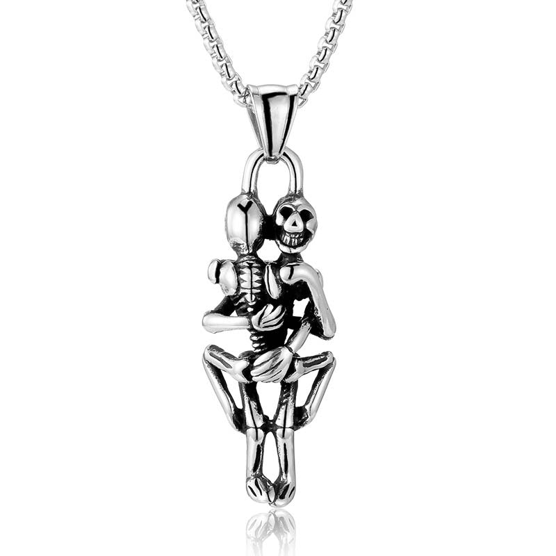Men's Steel Hugging Skeleton Couple Pendant Necklace