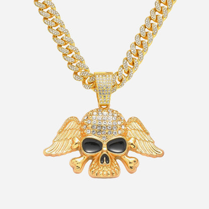 Hip-Hop Style Personalized Wings Skull Head Cuban Chain Pendant Necklace