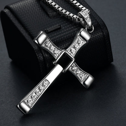 Men's Domineering Cross Zircon Pendant Necklace
