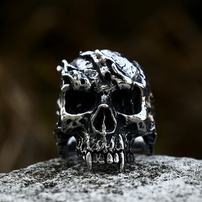 Men's Hip-Hop Punk Steel Warrior Skull Ring