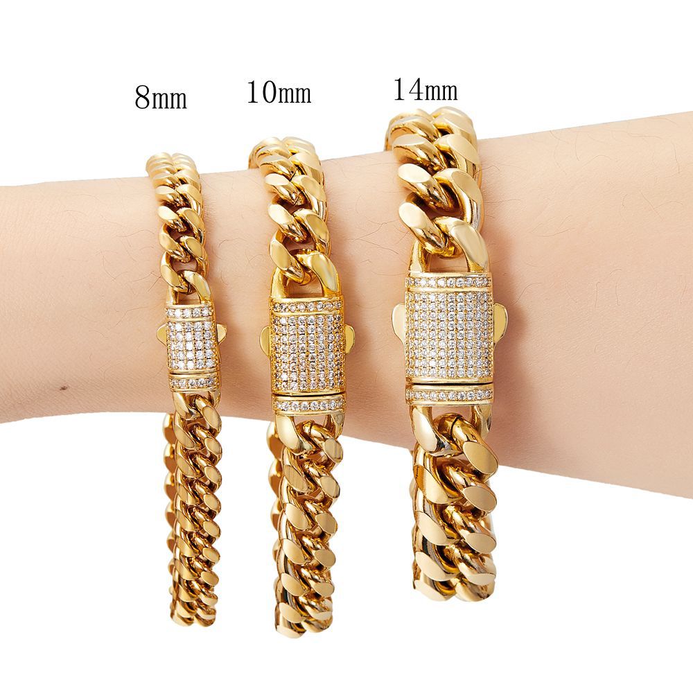 Men’s 18K Gold Plated Stainless Steel Cuban Link Chain Bracelet Fashion Hip Hop Wrist Jewelry