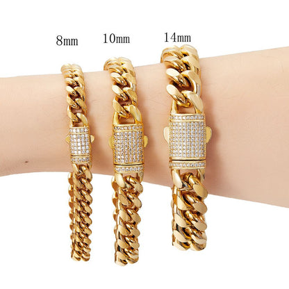 Men’s 18K Gold Plated Stainless Steel Cuban Link Chain Bracelet Fashion Hip Hop Wrist Jewelry