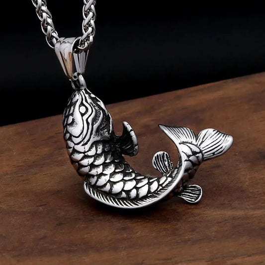 Men's Steel Koi Fish Pendant Necklace
