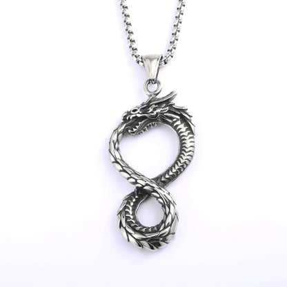 Vintage Stainless Steel Chinese Dragon Pendant Necklace for Men