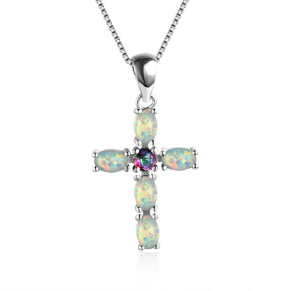 Cross-shaped Opal  gemstone necklace