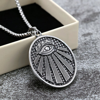 Mens Steel Double Sided Pendant Necklace