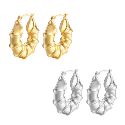 Women's Bamboo Joint Hollow Dangle Earrings, Titanium Steel with 18K Gold Plating / White Gold Plating