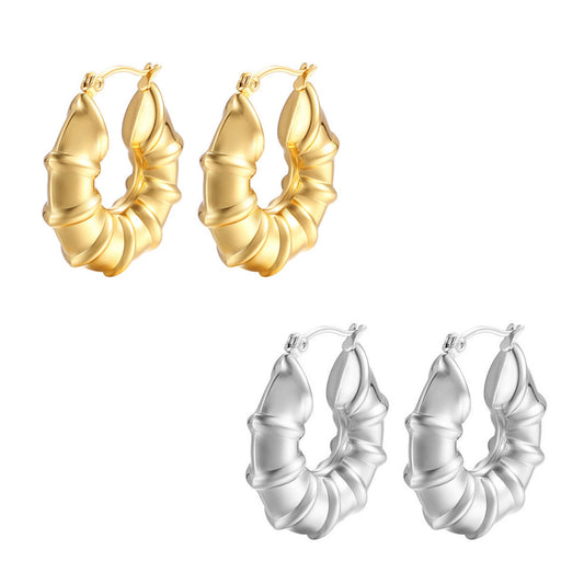 Women's Bamboo Joint Hollow Dangle Earrings, Titanium Steel with 18K Gold Plating / White Gold Plating