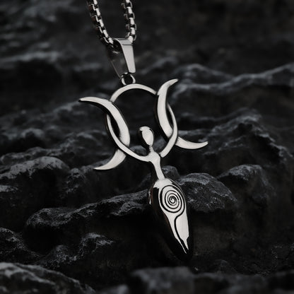 Vintage Stainless Steel Men's 3D Moon Star Goddess Pendant Necklace for Men