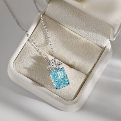 Women's Pendant Necklace, Blue Ice‑Cut Rectangle & White Pear Shape Spliced Zirconia, S925 with White Gold Plating