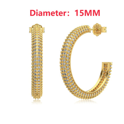 Women's Delicate 15 mm Round Huggie Earrings, Full Paved Round Zirconia, S925 with 18K Gold Plating