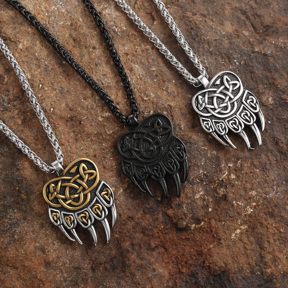 Vintage Men's Stainless Steel Viking Bear Claw Pendant Necklace