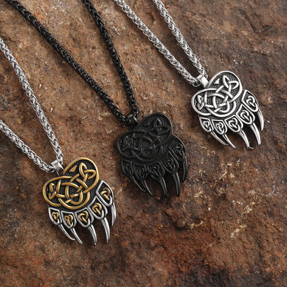 Vintage Men's Stainless Steel Viking Bear Claw Pendant Necklace
