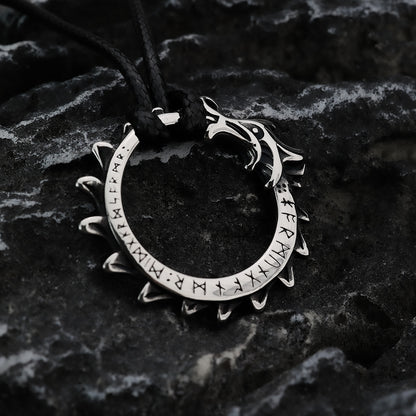 Vintage Stainless Steel Men's Viking Rune Dragon Pendant Necklace