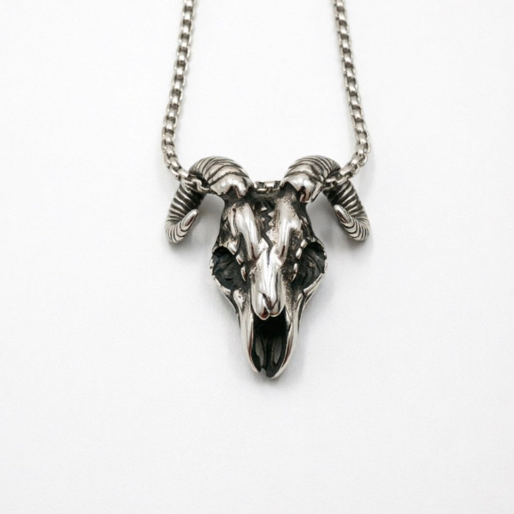 Men's Steel Ram Skull Pendant Necklace