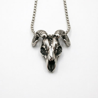 Men's Steel Ram Skull Pendant Necklace