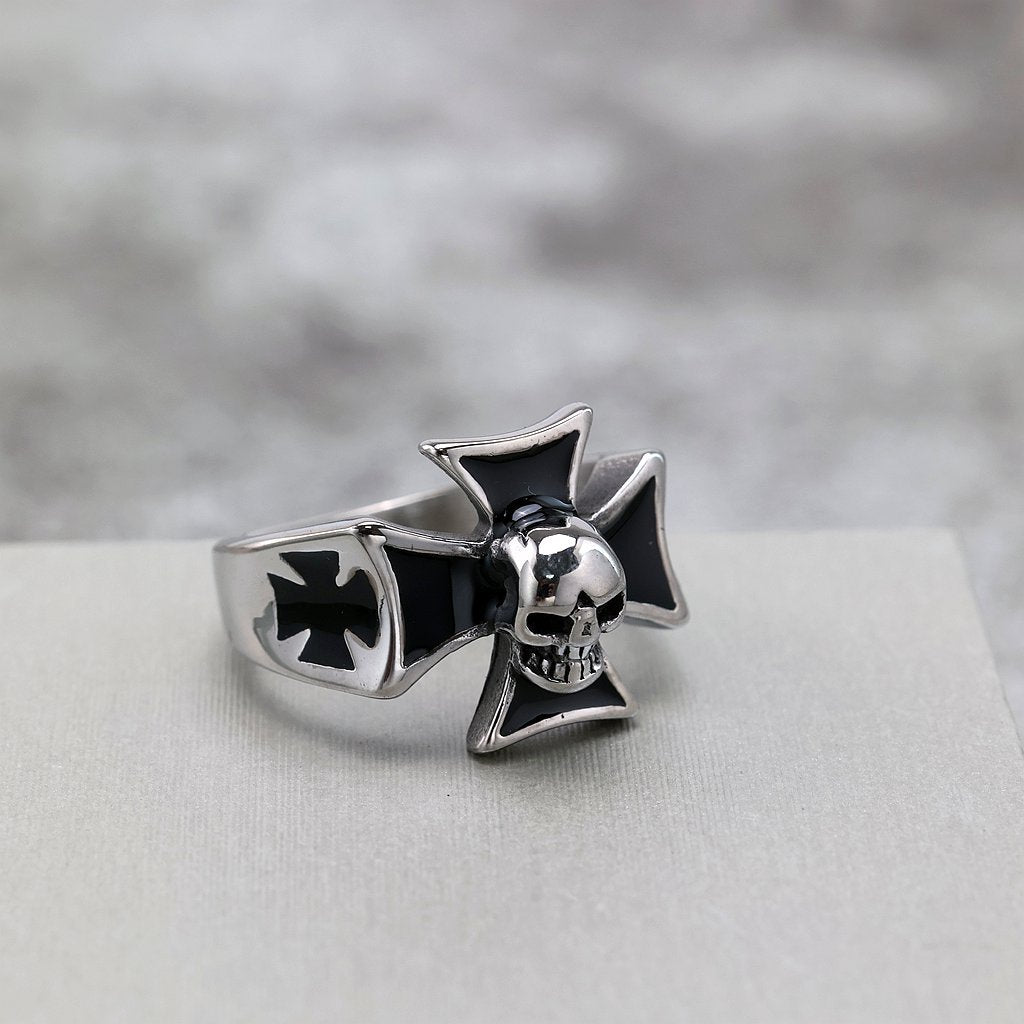 Vintage Stainless Steel Cool Cross Skull Ring for Men