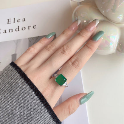 Women's Square Emerald Zirconia Elegant Temperament Ring, S925 with White Gold Plating