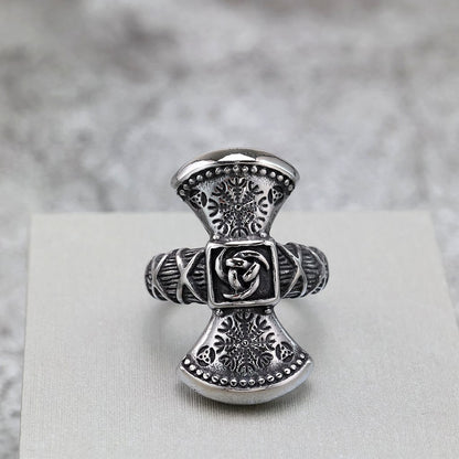Vintage Nordic Solid Stainless Steel Bold Viking Symbol Ring for Men
