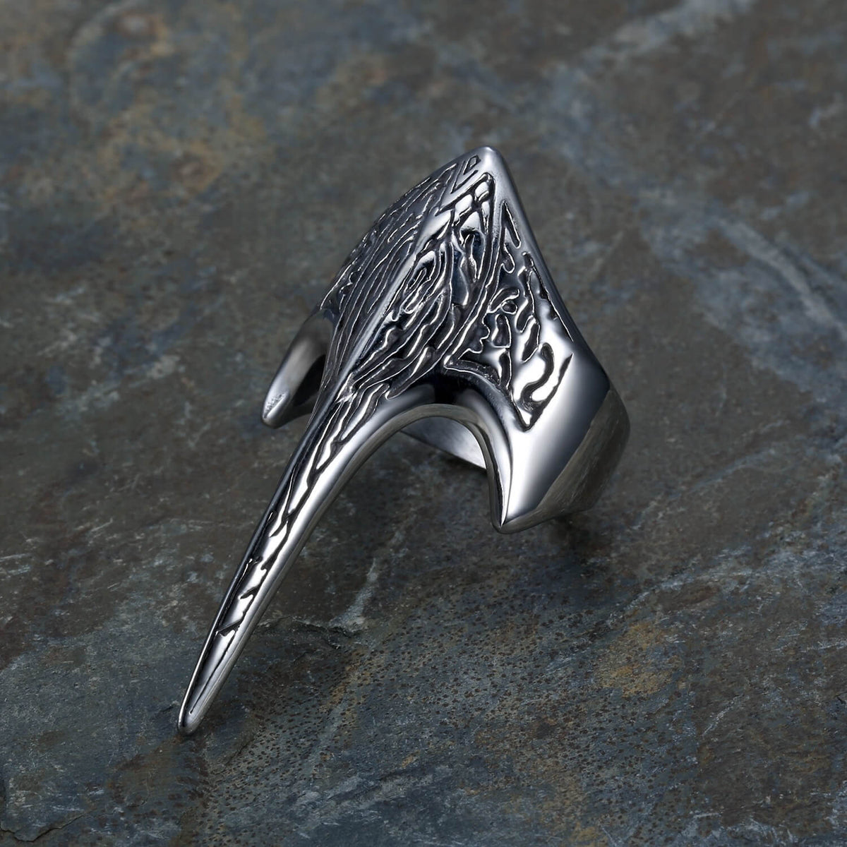 Vintage Stainless Steel Viking Defense Raven Pattern Ring for Men