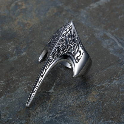 Vintage Stainless Steel Viking Defense Raven Pattern Ring for Men