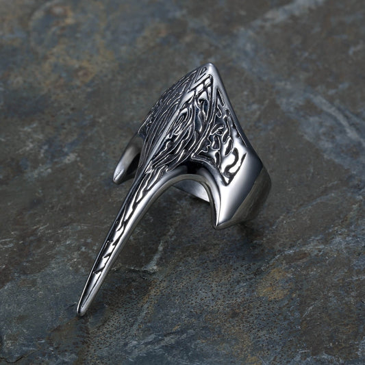 Vintage Stainless Steel Viking Defense Raven Pattern Ring for Men