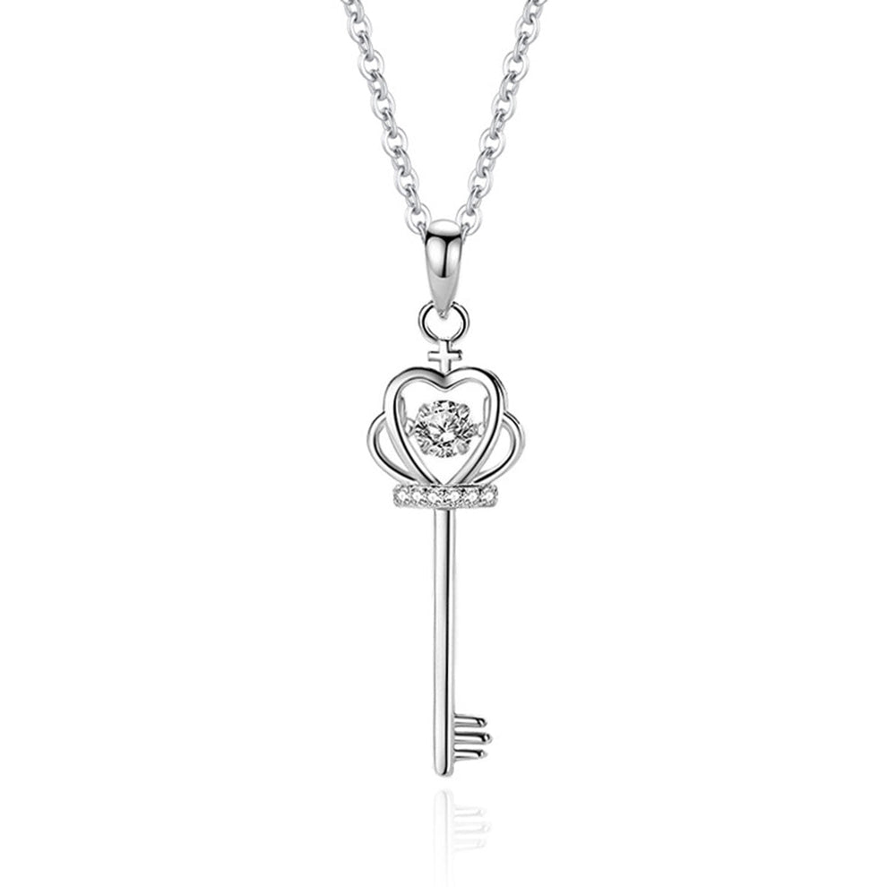 Women's White Gold Crown Key Shape Beating Heart Mossanite Pendant