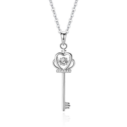 Women's White Gold Crown Key Shape Beating Heart Mossanite Pendant