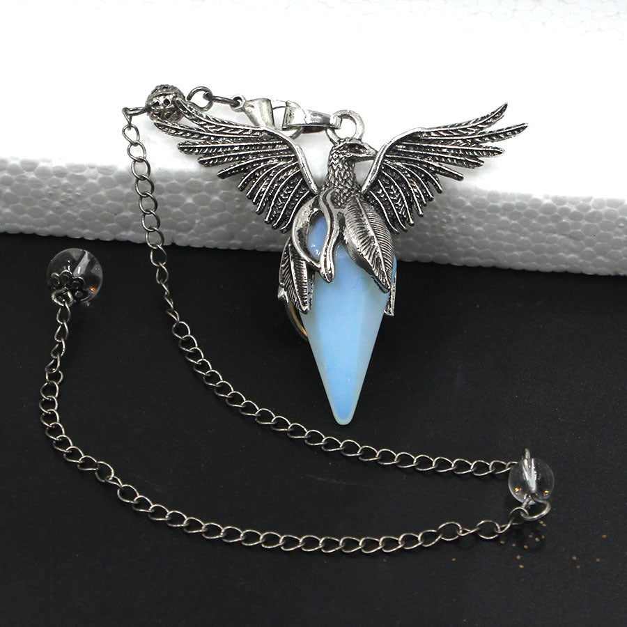 Crystal Rhombus-Cone Cut Peacock Spirit Pendulum