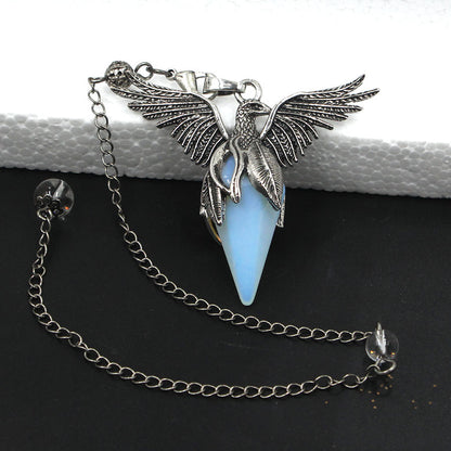 Crystal Rhombus-Cone Cut Peacock Spirit Pendulum