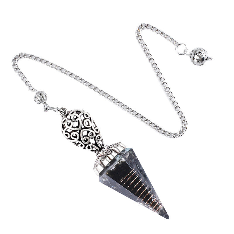 Silvery Crystal Agate Resin Hexagonal Pyramid Spirit Pendulum