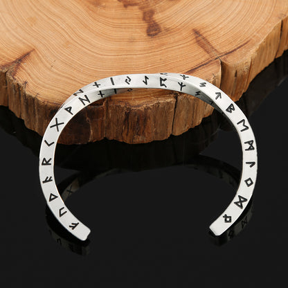Men's Vintage Viking Letter Stainless Steel Open Cuff Bracelet, Personalized Versatile Titanium Steel Bangle