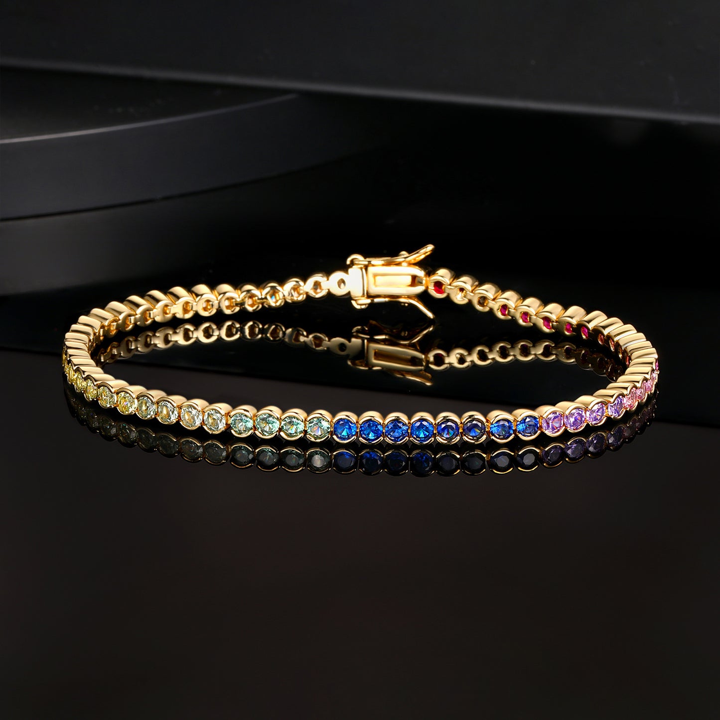Women&Men's Round 3mm Color Gradient Zircon Cuban Tennis Bracelet