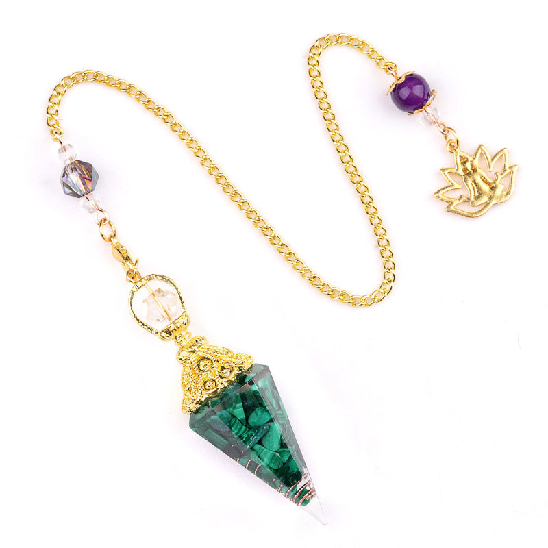 Crystal agate stone colorful crushed stone resin golden hexagonal pyramid spirit pendulum
